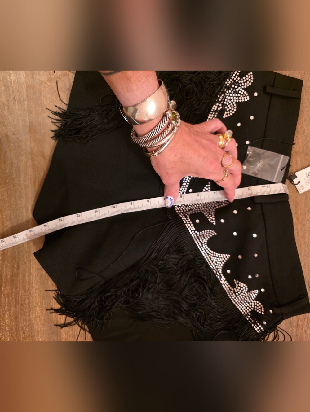 Nasty Gal Black Rhinestone Studded Fringe Back Shorts US Sz 6 - Picture 10 of 15